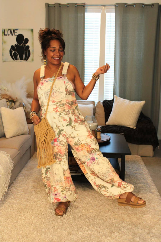 POL Spring Garden Lace Patchwork Overalls