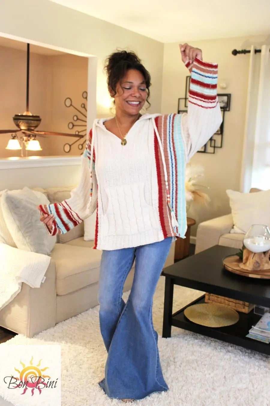 POL Striped Chenille Hoodie Sweater