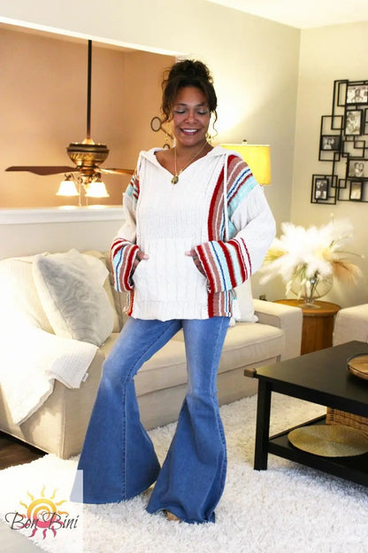 POL Striped Chenille Hoodie Sweater