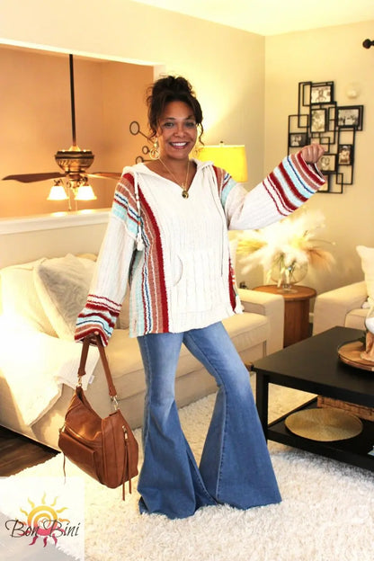 POL Striped Chenille Hoodie Sweater