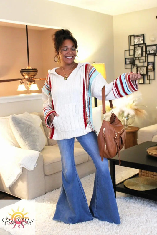 POL Striped Chenille Hoodie Sweater