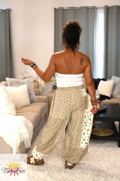 POL Warm Latte Multi-Floral Patchwork Pants