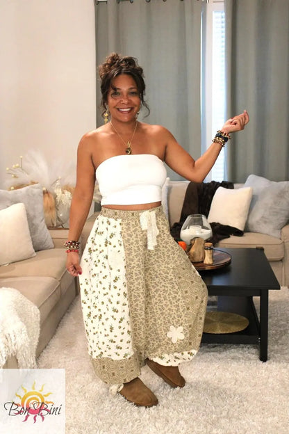 POL Warm Latte Multi-Floral Patchwork Pants