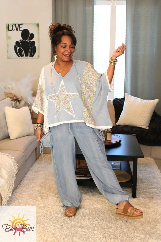 POL Watery Star With Floral Patchwork Hoodie