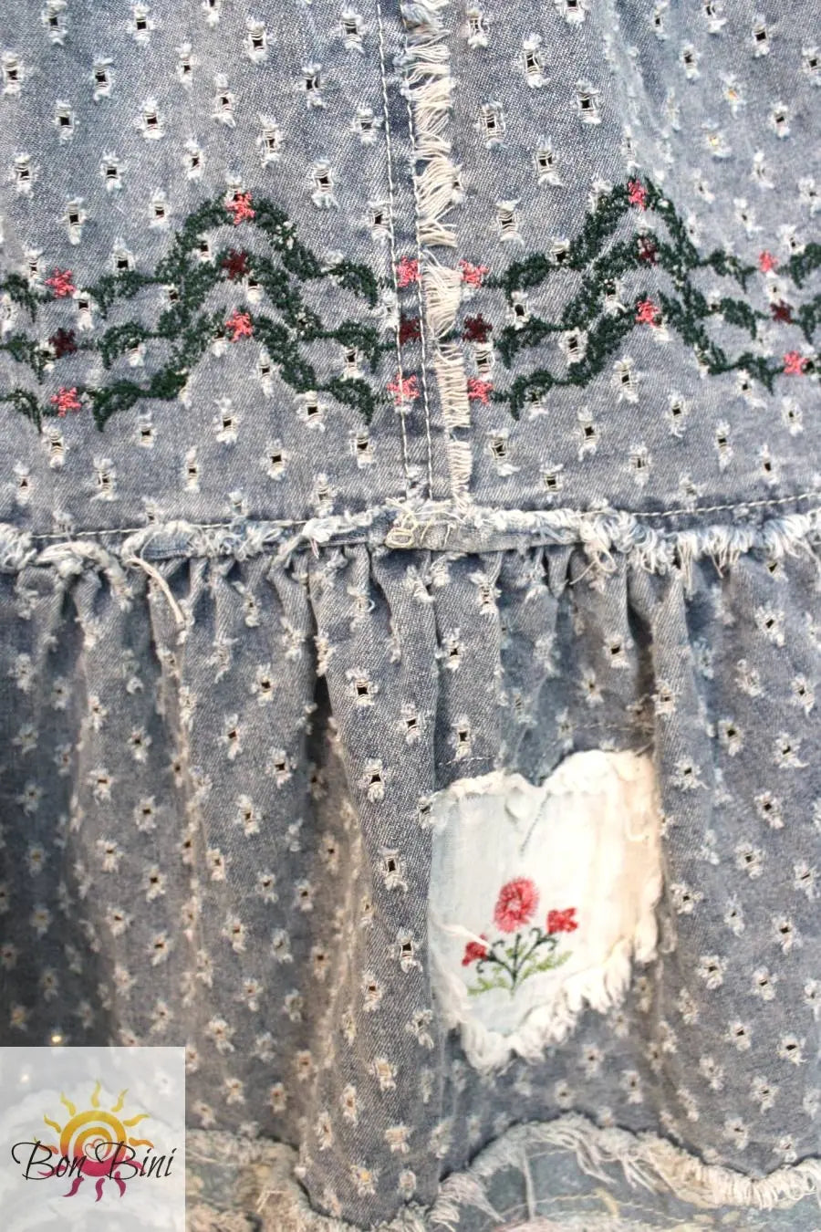 POL Whimsical Floral Dreams Denim Dress