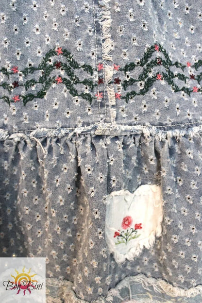 POL Whimsical Floral Dreams Denim Dress
