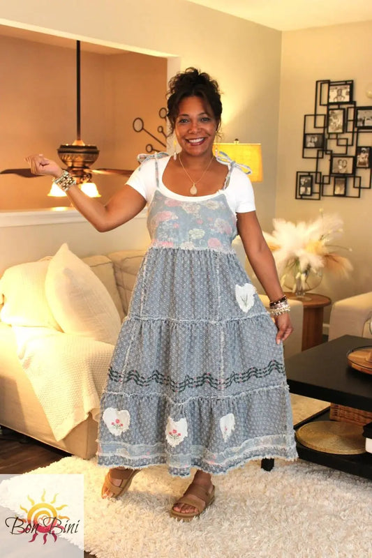POL Whimsical Floral Dreams Denim Dress