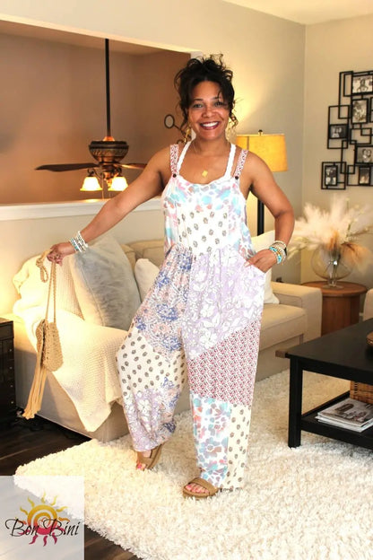 BB Pastel Mosaic Boho Patchwork Overalls