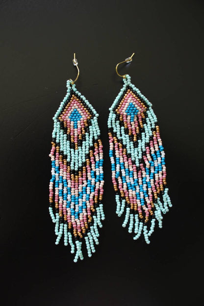Pastel Southwest Seed Bead Fringe Earrings