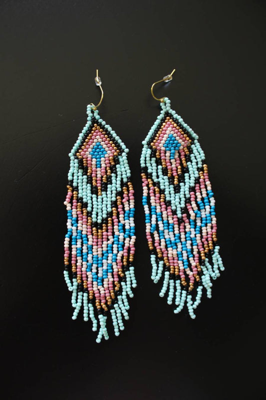Pastel Southwest Seed Bead Fringe Earrings