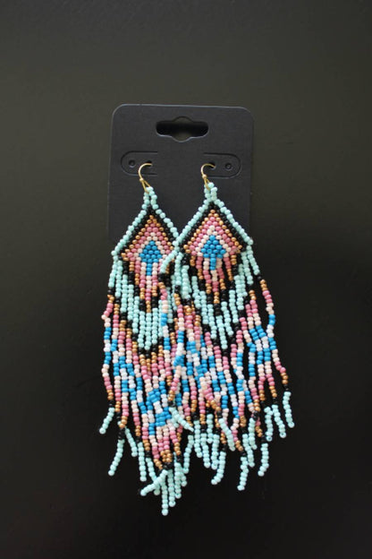 Pastel Southwest Seed Bead Fringe Earrings