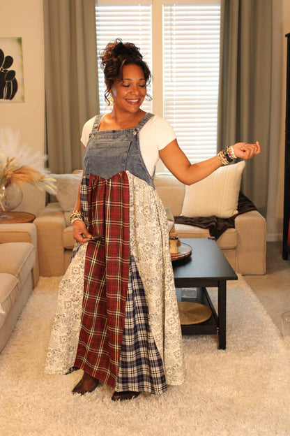 Plaid Dreams Patchwork Overall Dress