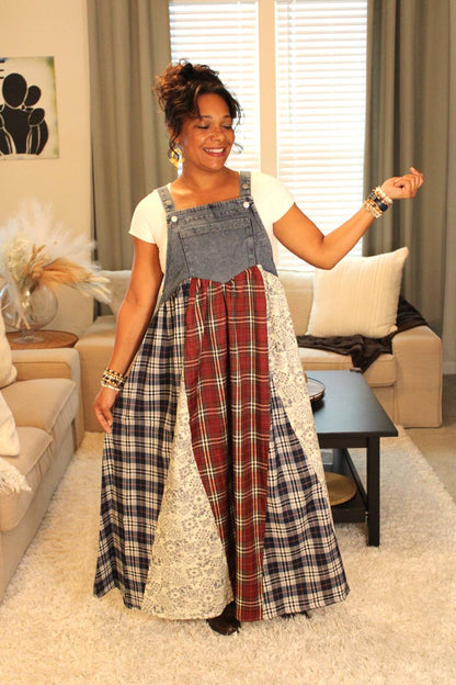 Plaid Dreams Patchwork Overall Dress