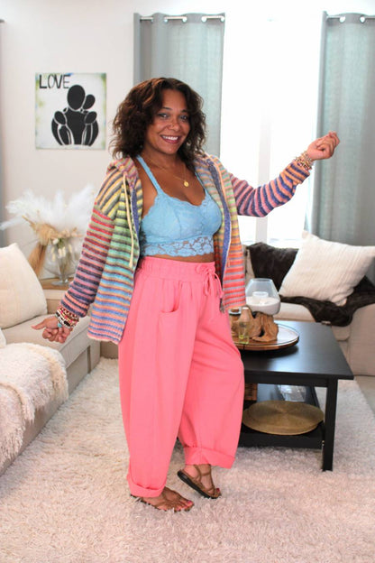 Bubble Gum Dreams Cotton French Terry Barrel Pants