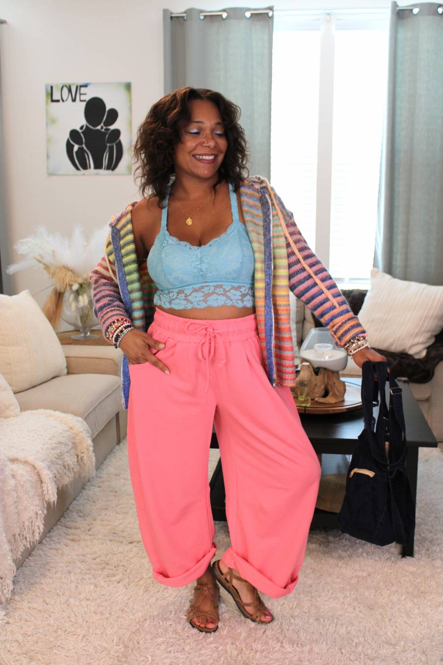Bubble Gum Dreams Cotton French Terry Barrel Pants