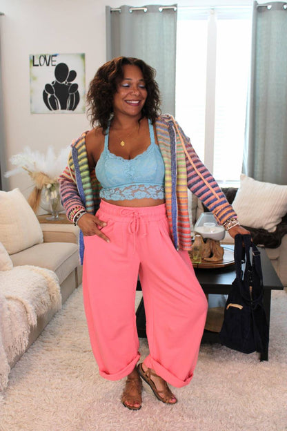Bubble Gum Dreams Cotton French Terry Barrel Pants