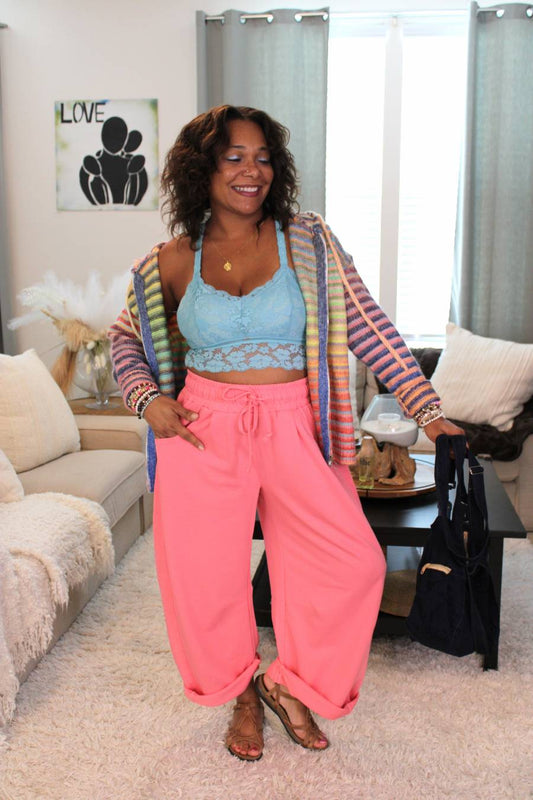 Bubble Gum Dreams Cotton French Terry Barrel Pants