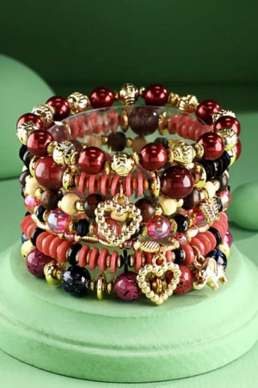 Red Wine Bohemian Stack Bracelets
