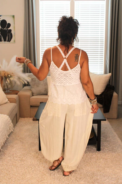 Simple, Summer, Lace Linen Balloon Joggers