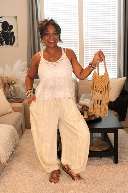 Simple, Summer, Lace Linen Balloon Joggers