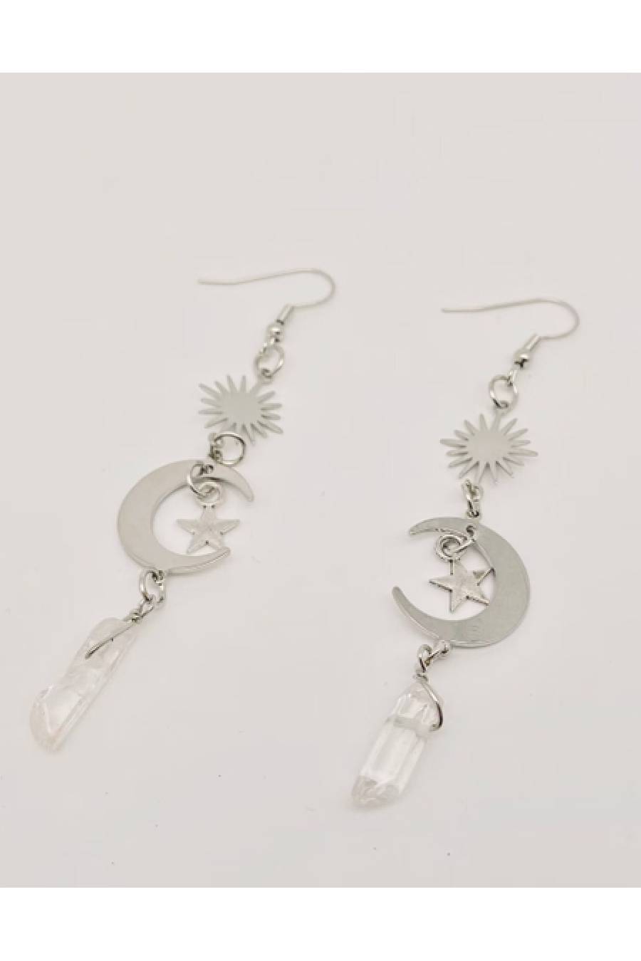 Silver Stars Crystal Dangle Earrings