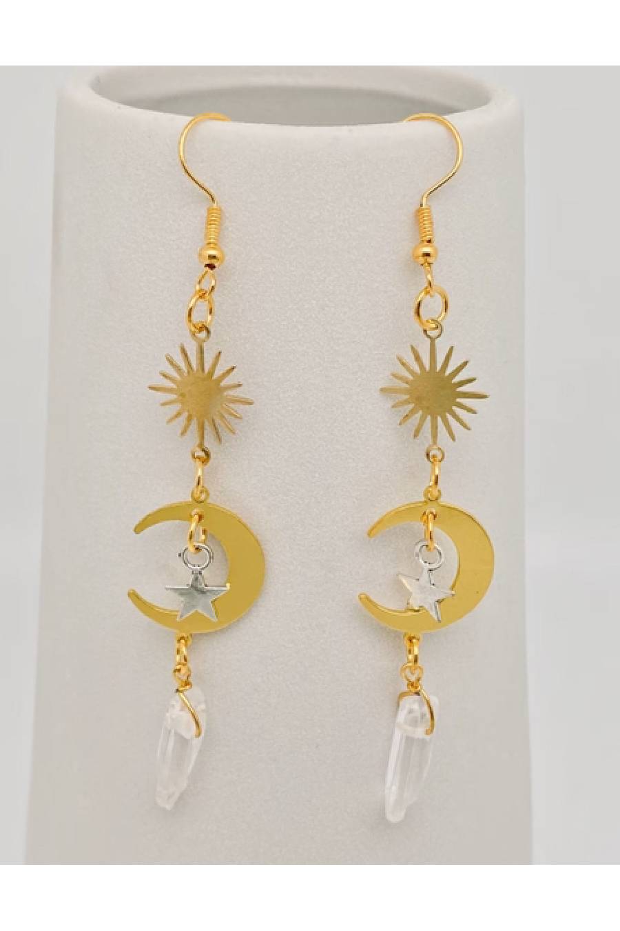 Silver Stars Crystal Dangle Earrings