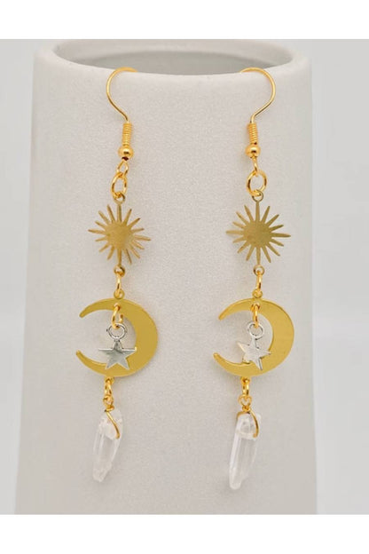 Silver Stars Crystal Dangle Earrings
