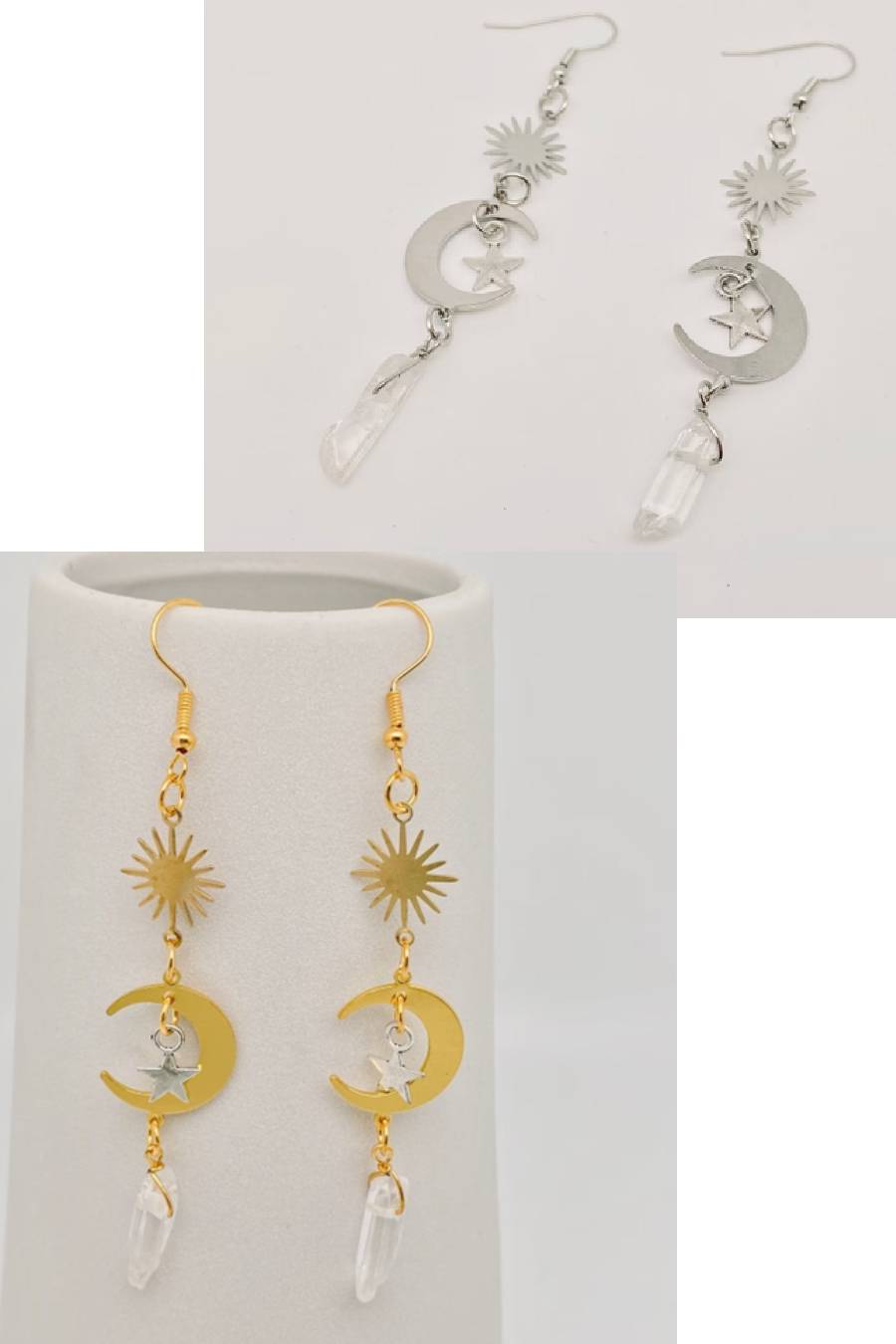 Silver Stars Crystal Dangle Earrings
