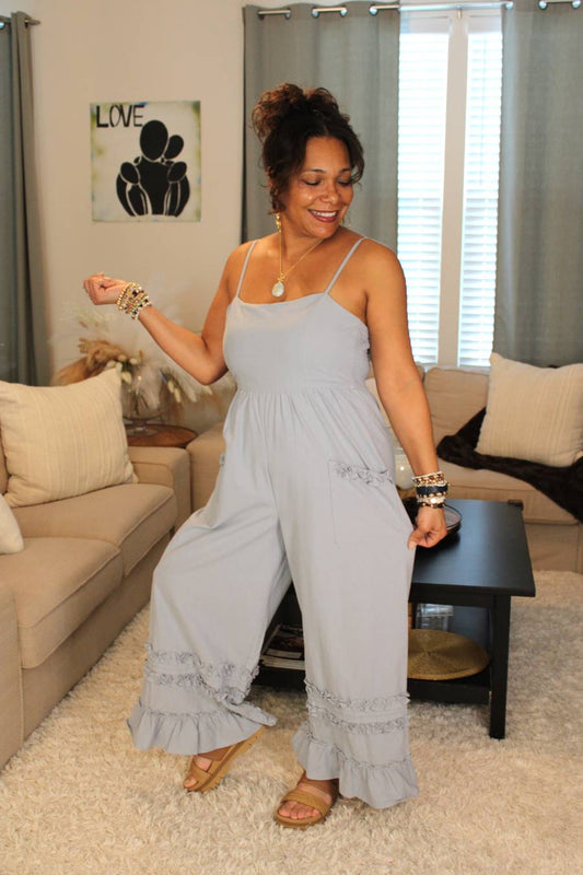 Simple Blue Breeze Wide Leg Jumpsuit