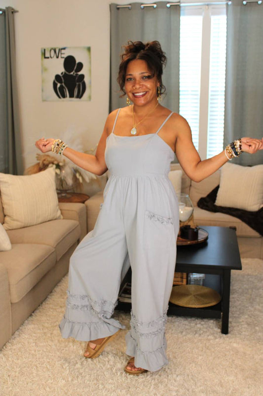 Simple Blue Breeze Wide Leg Jumpsuit