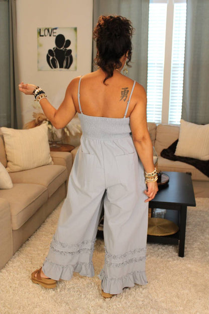 Simple Blue Breeze Wide Leg Jumpsuit