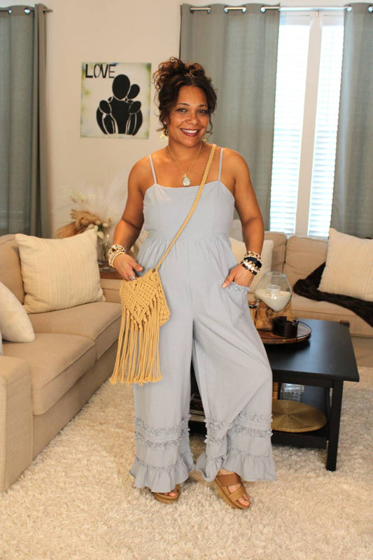 Simple Blue Breeze Wide Leg Jumpsuit