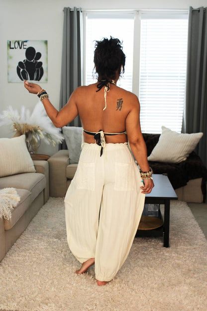 Simple, Summer, Lace Linen Balloon Joggers