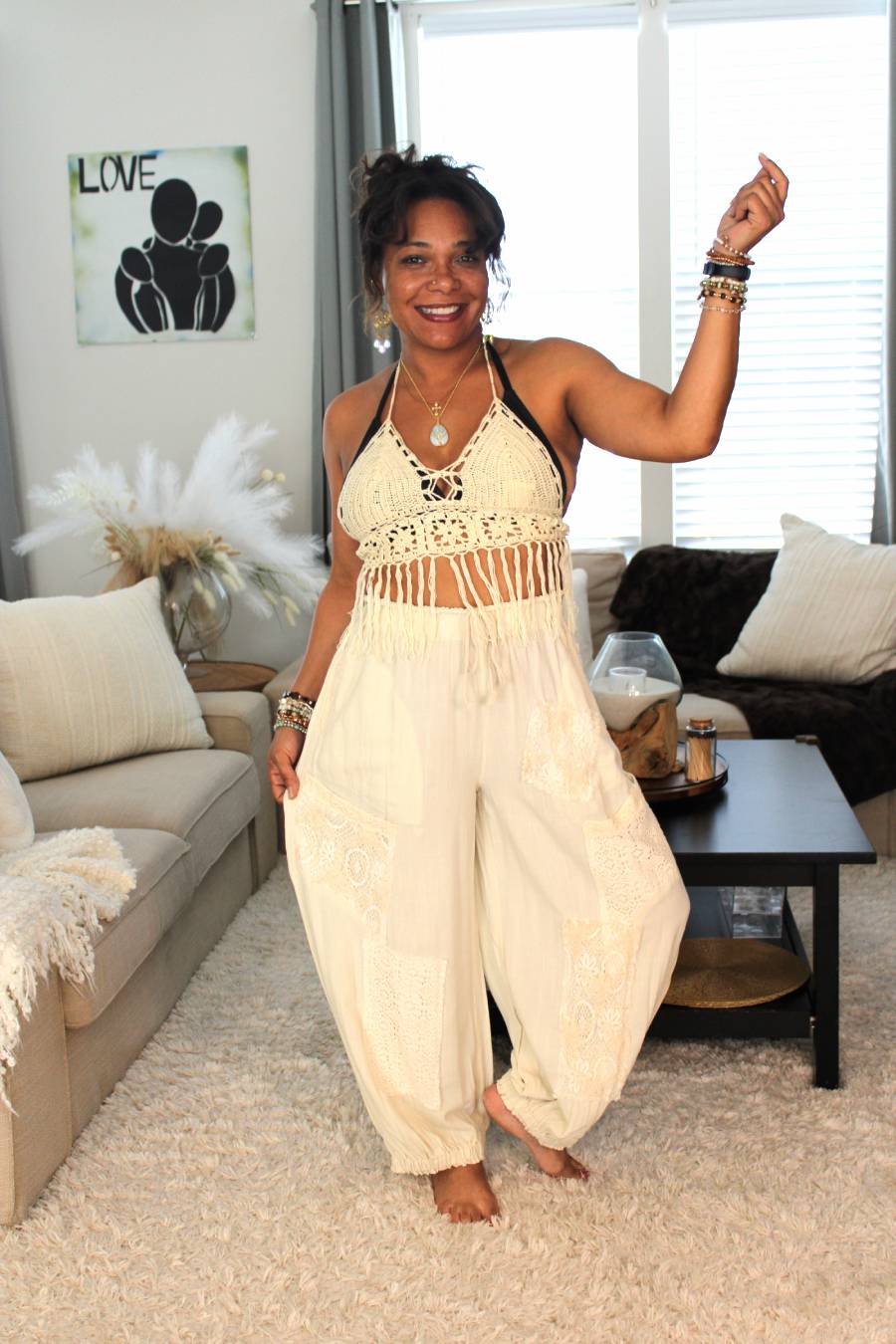 Simple, Summer, Lace Linen Balloon Joggers