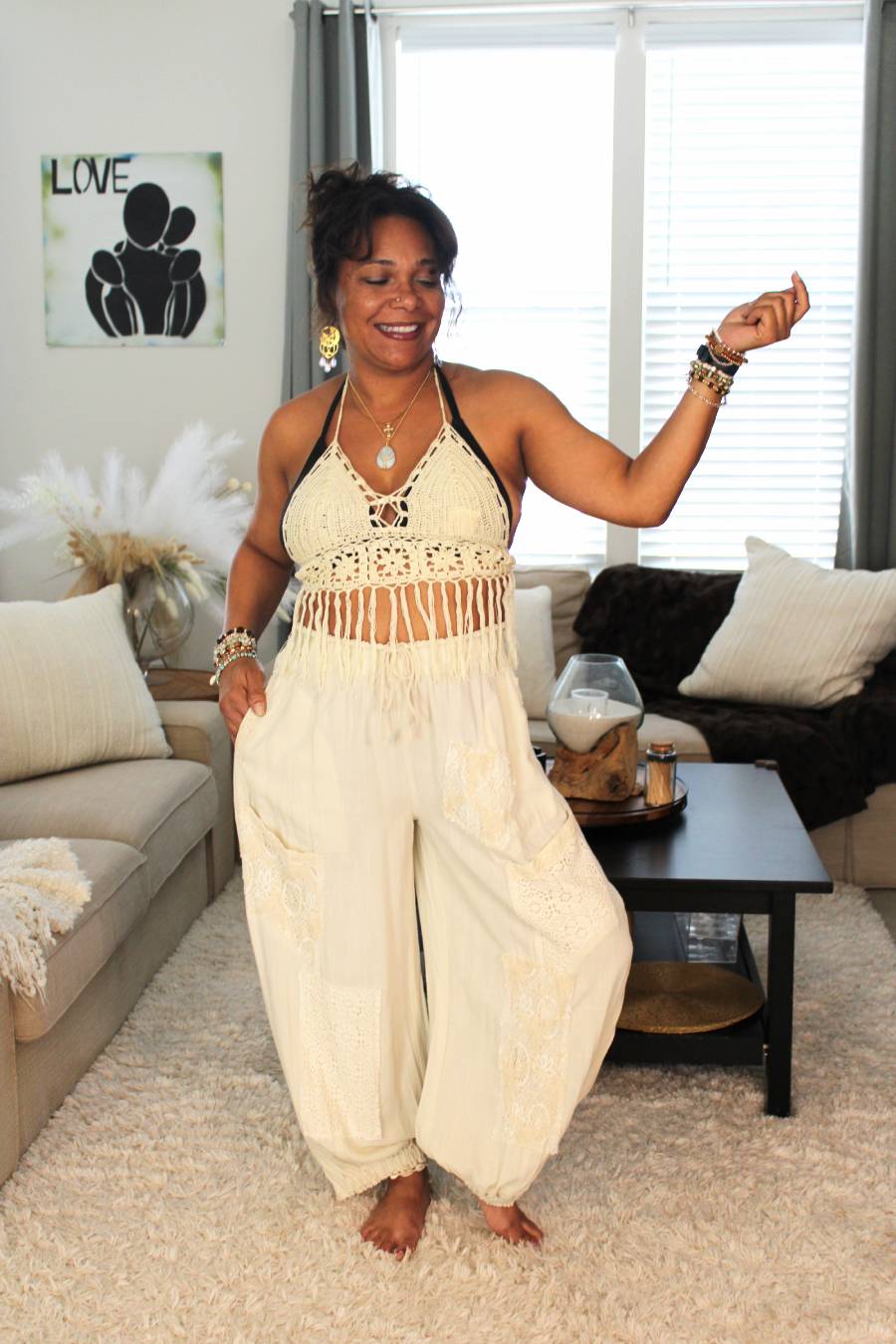 Simple, Summer, Lace Linen Balloon Joggers
