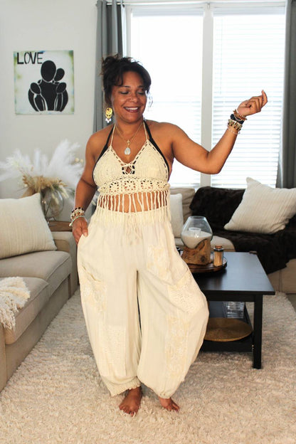 Simple, Summer, Lace Linen Balloon Joggers