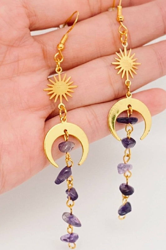 Sol Purple Asymmetric Crystal Earrings