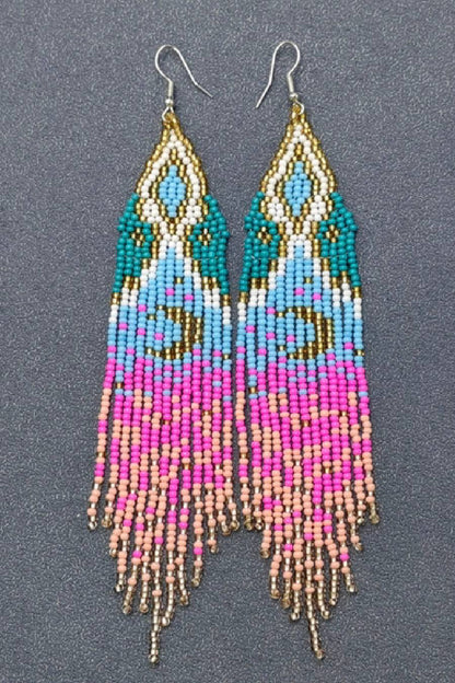 Starry Sky Seed Beads Fringe Earrings