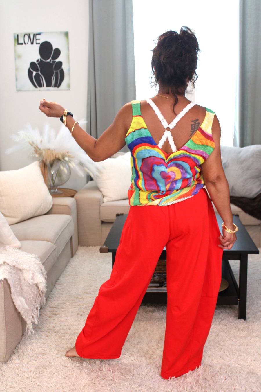 Cherry Red Cotton French Terry Barrel Pants