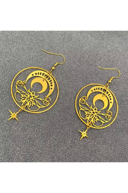 Star Crescent Moon Moth Earrings