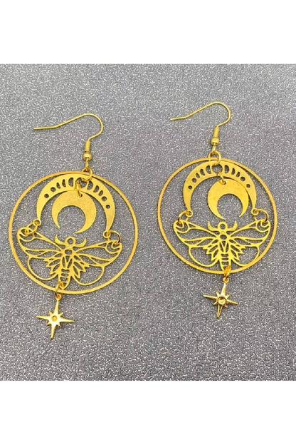 Star Crescent Moon Moth Earrings
