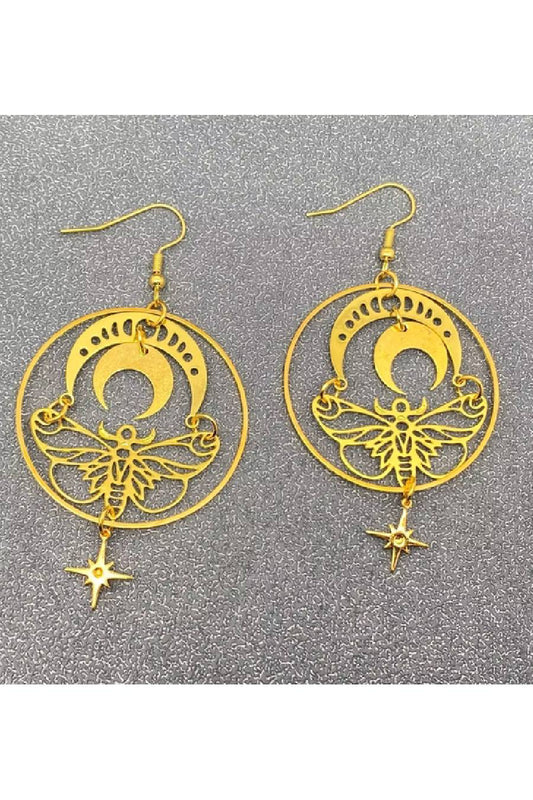 Star Crescent Moon Moth Earrings