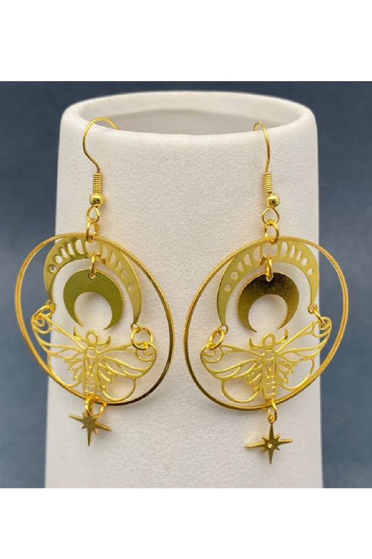 Star Crescent Moon Moth Earrings