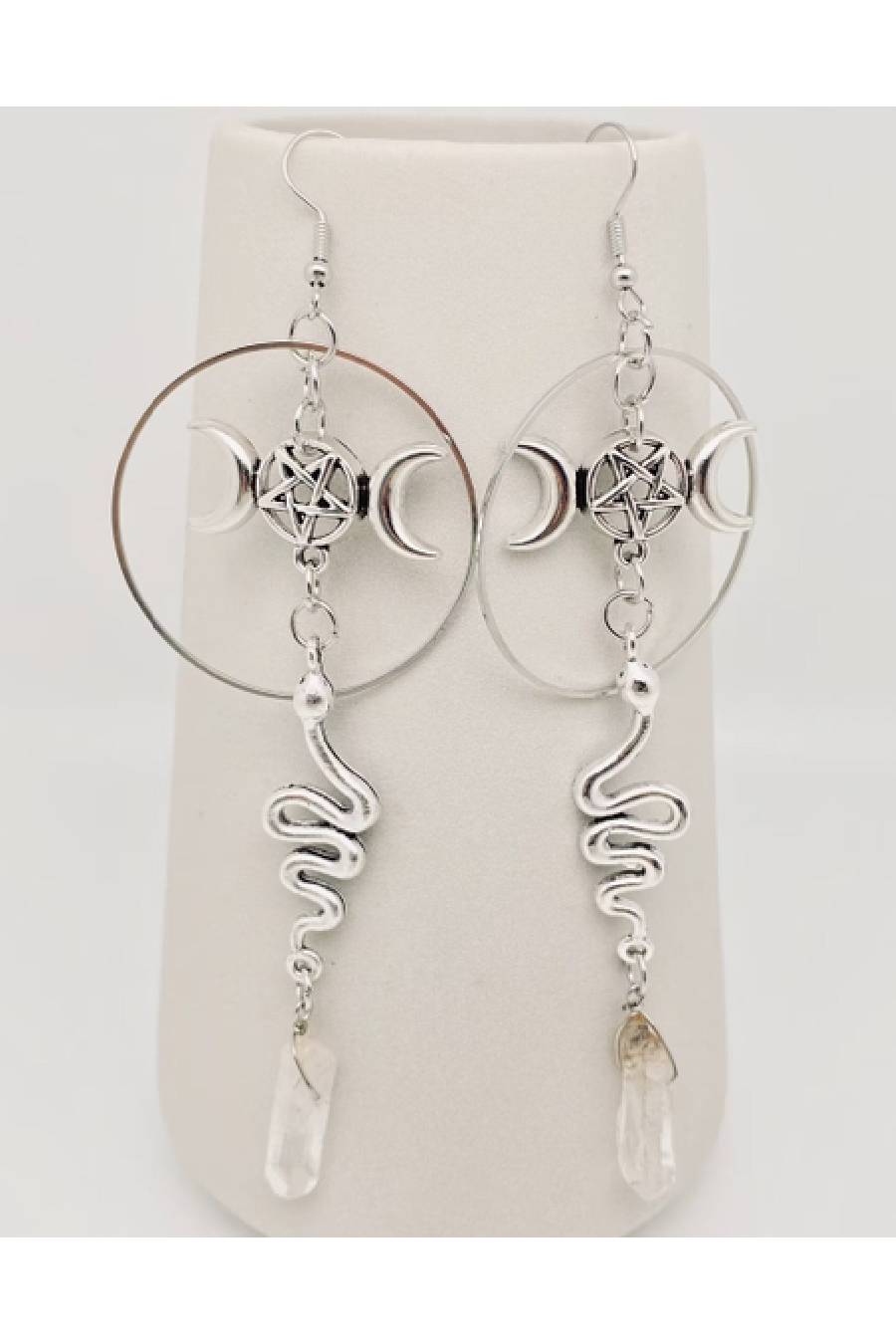 Star, Moon, Snakes Crystal Pendant Earrings