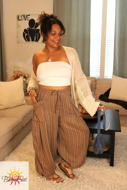 Striped Mocha Convertible Cargo Pants
