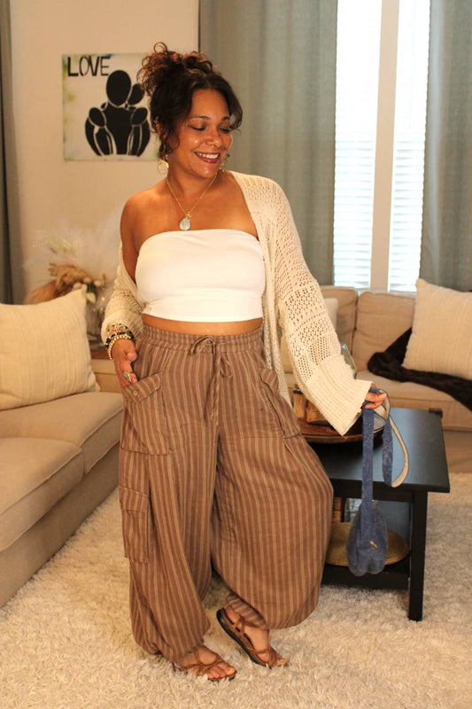 Striped Mocha Convertible Cargo Pants
