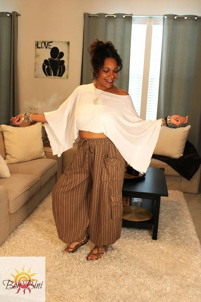 Striped Mocha Convertible Cargo Pants