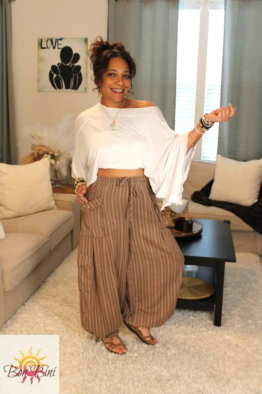 Striped Mocha Convertible Cargo Pants