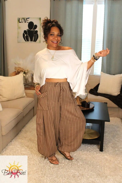 Striped Mocha Convertible Cargo Pants