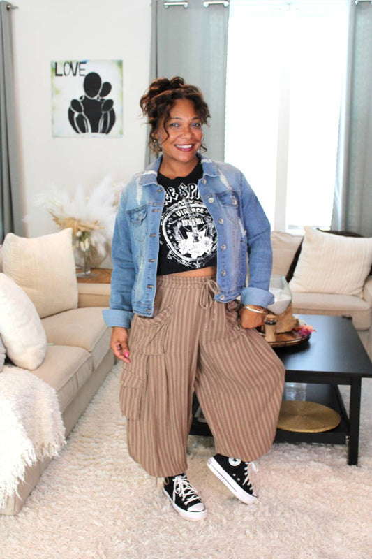 Striped Mocha Convertible Cargo Pants